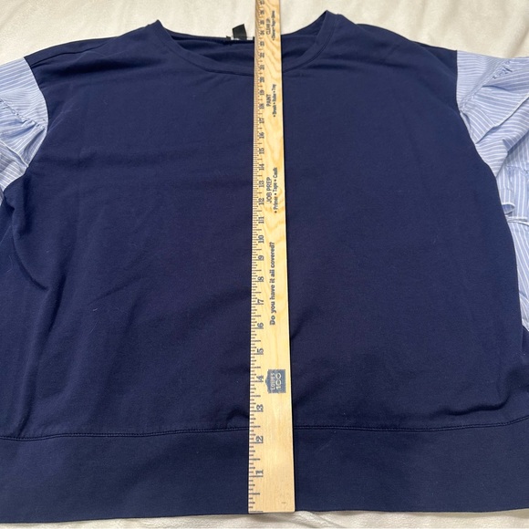 Halogen Dark Blue Sweatshirt with Striped Ruffle Sleeves - Picture 4 of 9